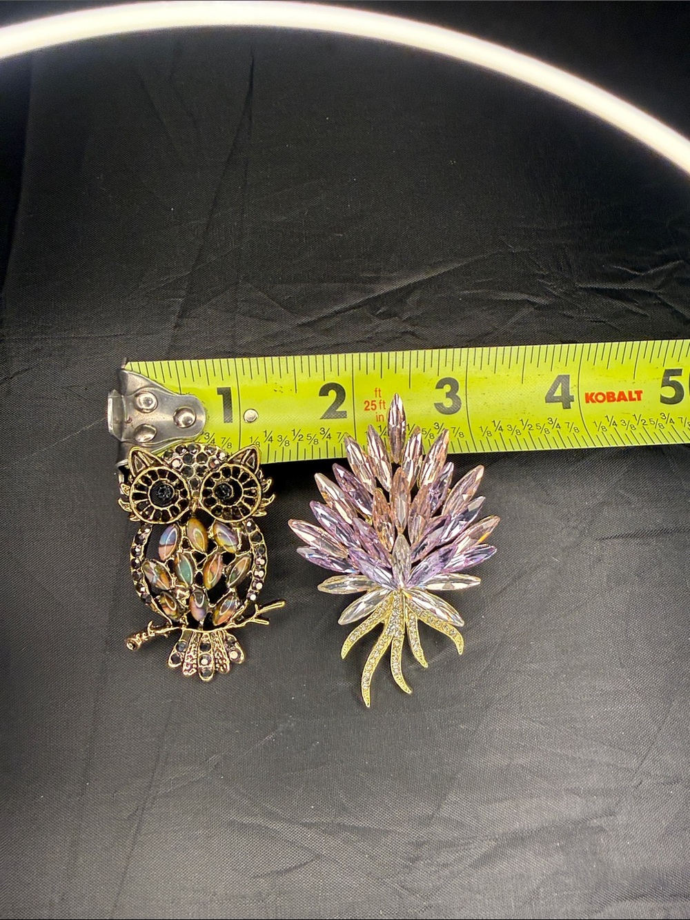 Lavender Crystal Leaf Brooch with Gold-Tone Owl Accent